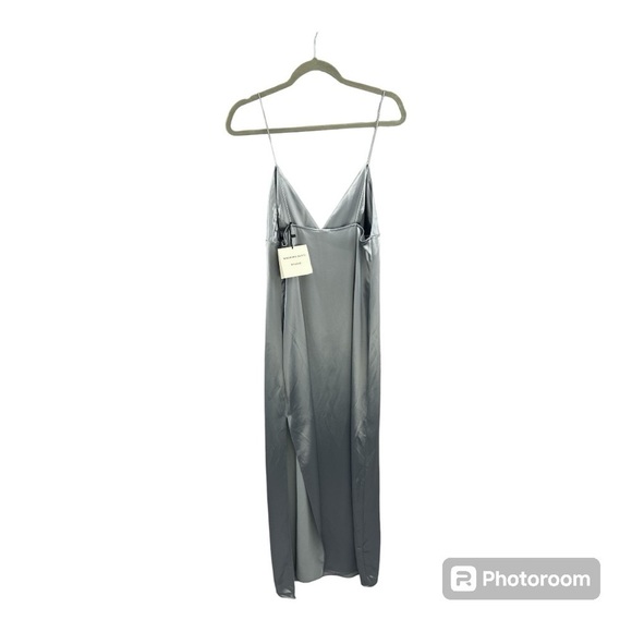 NWT Massimo Dutti Midi Gray Silver Satin Camisole Slip Dress Size Large - Picture 2 of 9
